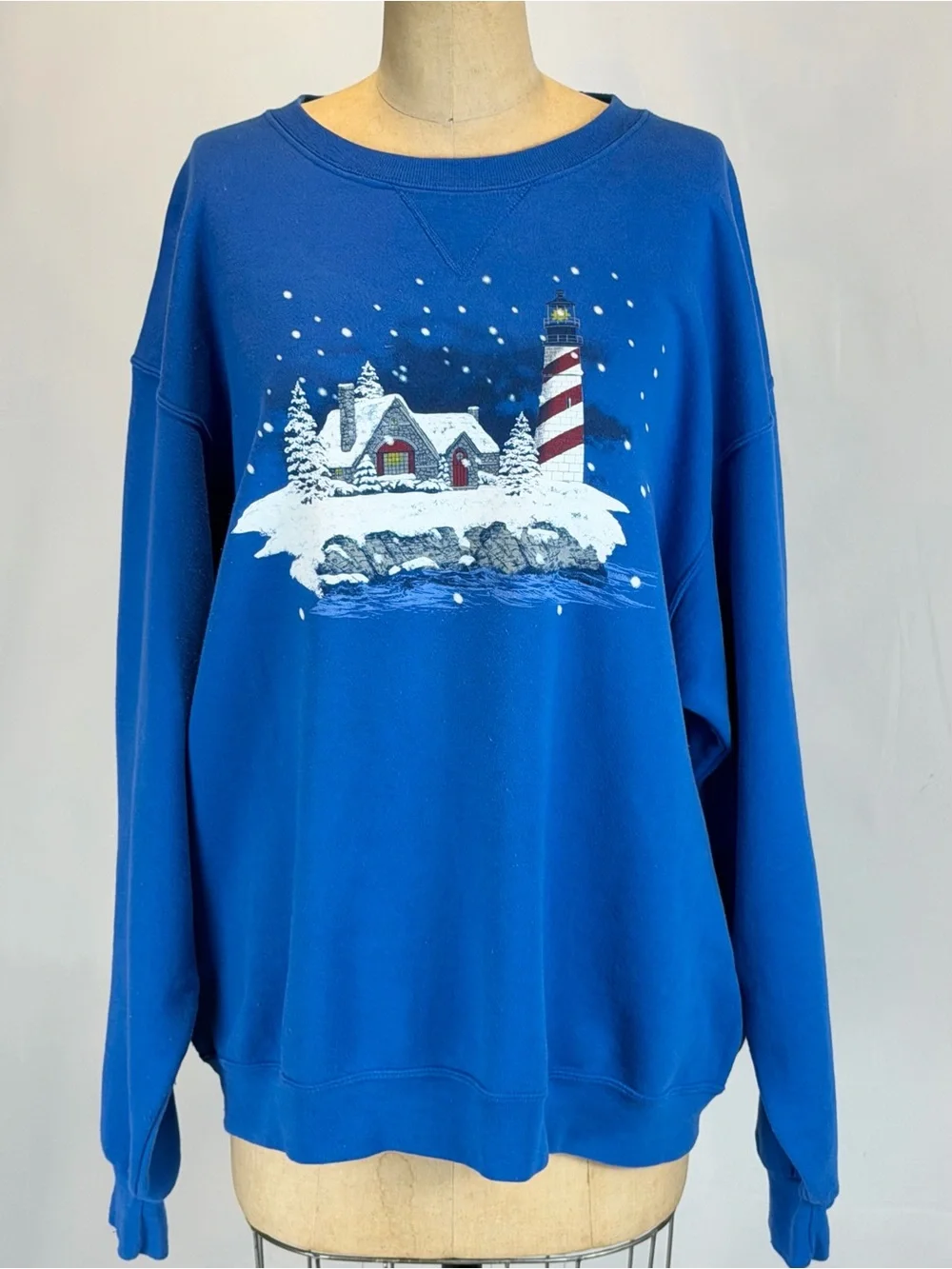 VINTAGE‎ 80s 90s lighthouse winter Christmas graphic crewneck sweatshirt sweater
